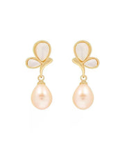 DIY Gold Sterling Silver Overgild Drip Pearl Butterfly Drop Earrings