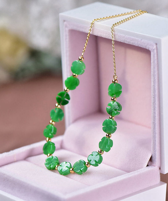 DIY Green 14K Gold Jade Dry Green Gratuated Bead Necklace