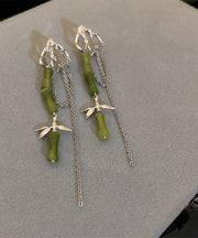 DIY Green Bamboo Alloy Acrylic Tassel Drop Earrings