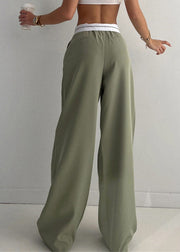 DIY Green Patchwork Elastic Waist Wide Leg Pants Summer