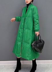 DIY Green V Neck Button Thick Duck Down Down Coat Winter