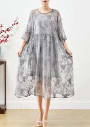 DIY Grey Embroideried Tulle Party Dress Two Piece Set Summer