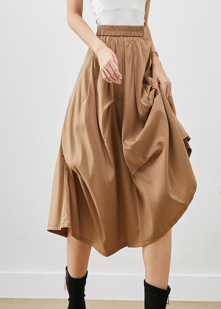 DIY Khaki Asymmetrical Oversized Cotton Skirt Fall