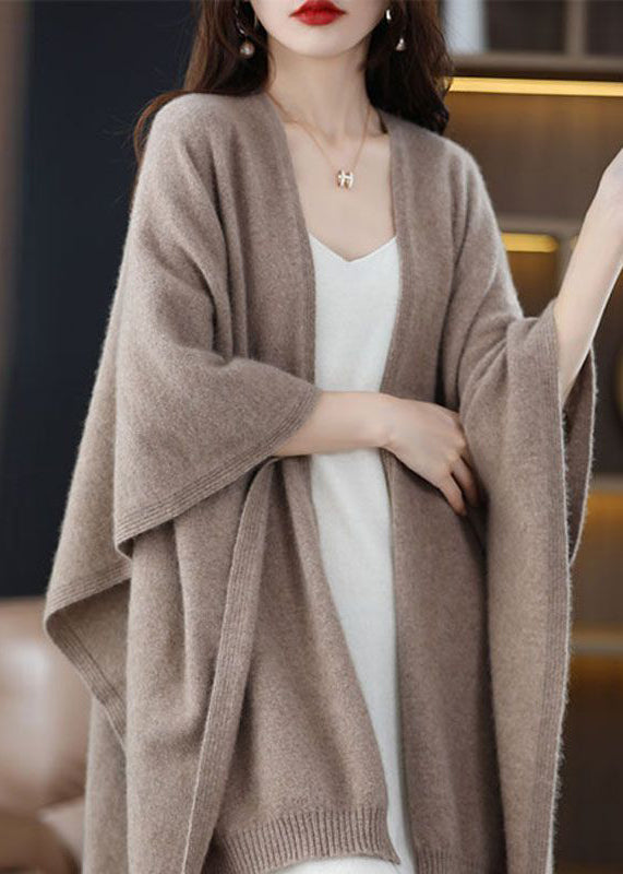 DIY Khaki Oversized Knit Shawl Cardigans Spring