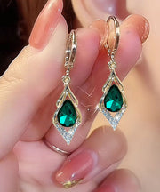 DIY Light Green Sterling Silver Zircon Cat's Eye Drop Earrings