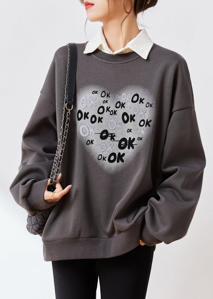 DIY Mulberry O Neck Print Warm Fleece Loose Sweatshirts Top Fall