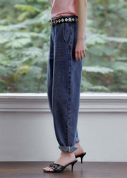 DIY Navy Oversized High Waist Denim Pants Summer