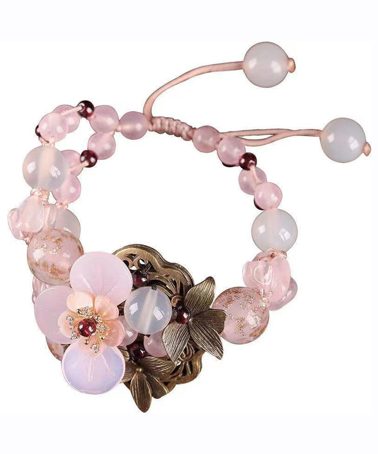 DIY Pink Alloy Crystal Coloured Glaze Agate Shell Flower Charm Bracelet