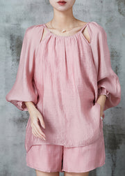 DIY Pink Hollow Out Linen Silk 2 Piece Outfit Summer