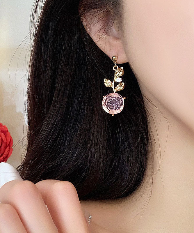 DIY Pink Overgild Acrylic Asymmeticar Floral Drop Earrings