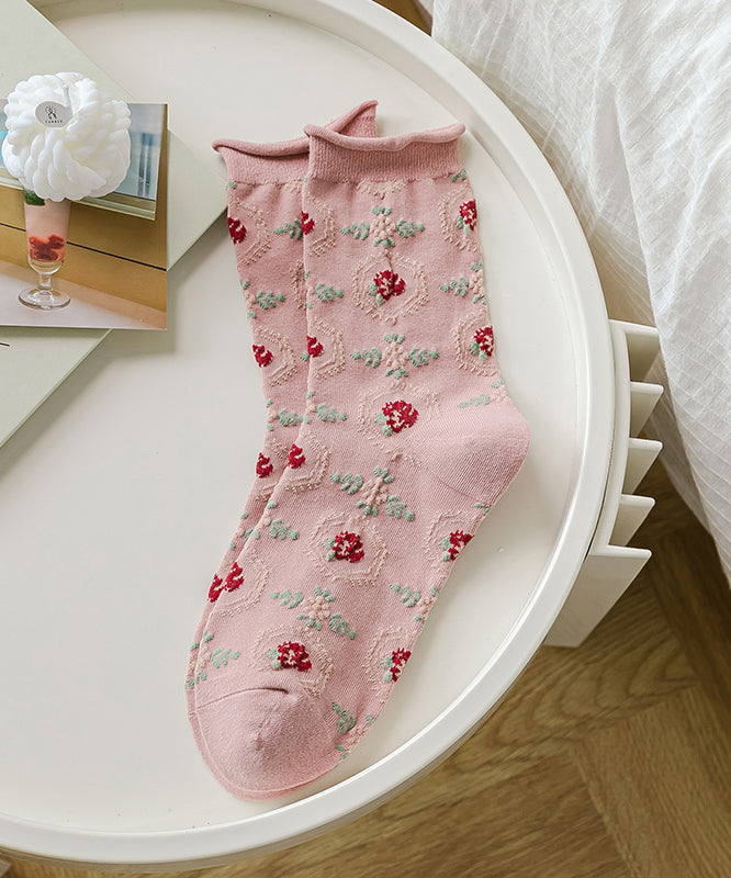 DIY Pink Rose Print Mid Calf Socks