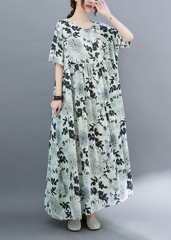 DIY Print Wrinkled Cozy Holiday Long Dress Summer