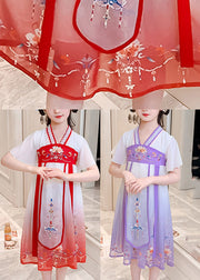 DIY Purple Embroideried Tassel Tulle Girls Long Dresses Summer