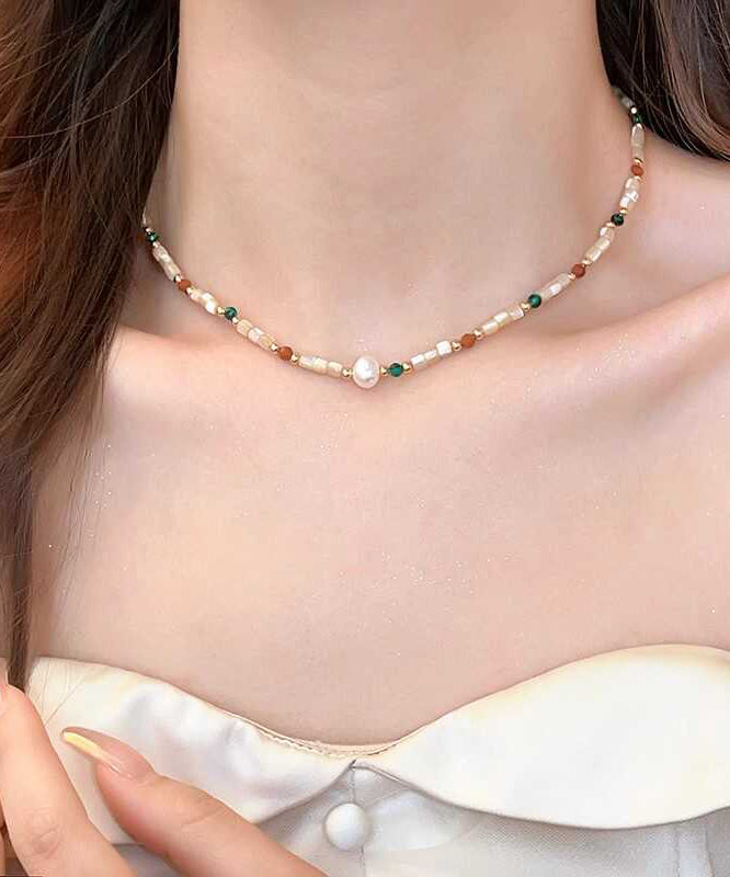 DIY Rainbow Alloy Pearl Shell Beads Princess Necklace