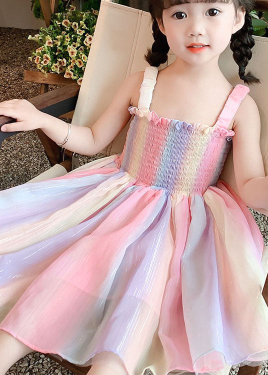 DIY Rainbow Butterfly Wrinkled Patchwork Cotton Kids Girls Dresses Summer