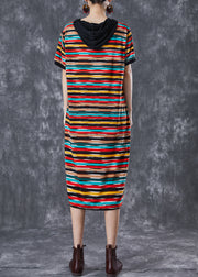 DIY Rainbow Hooded Striped Chiffon Robe Dresses Summer