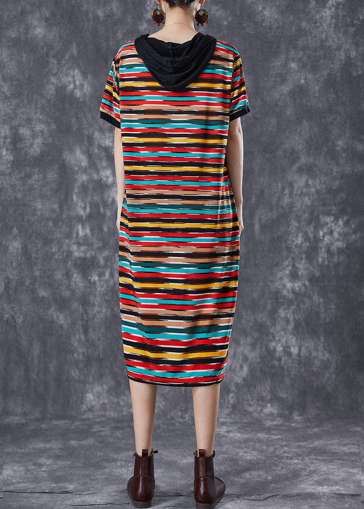 DIY Rainbow Hooded Striped Chiffon Robe Dresses Summer