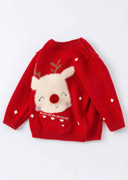 DIY Red Animal Print Cotton Knit Girls Sweaters Winter