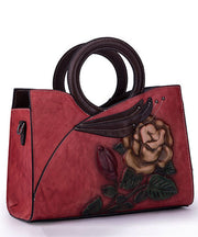 DIY Red Asymmetrical Design Jacquard Calf Leather Tote Handbag