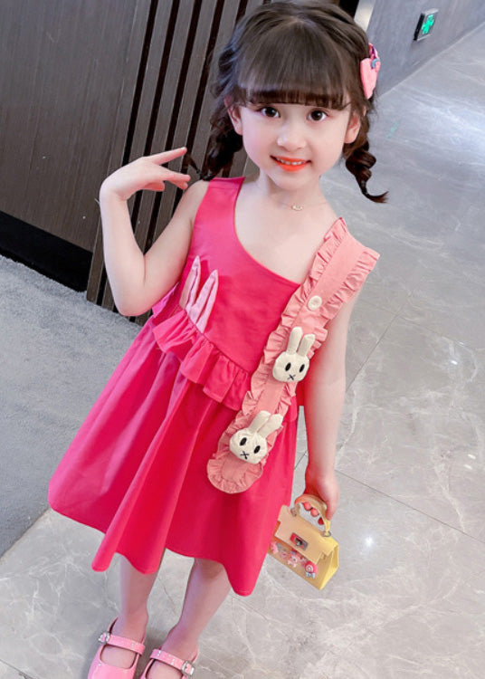 DIY Red Asymmetrical Ruffled Patchwork Little Rabbit Kids Girls Maxi Dresses Summer