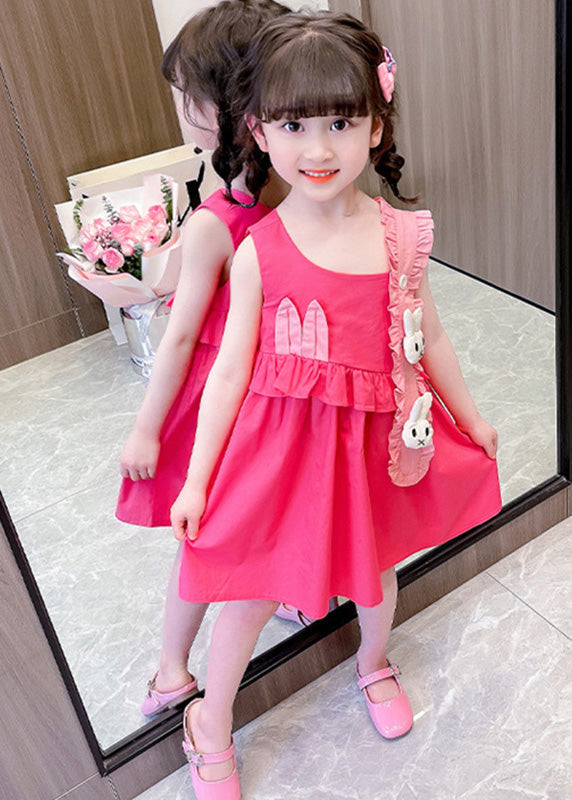 DIY Red Asymmetrical Ruffled Patchwork Little Rabbit Kids Girls Maxi Dresses Summer