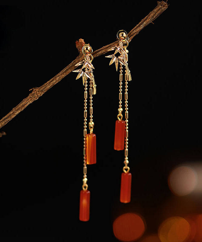 DIY Red Floral Jade Agate Drop Earrings