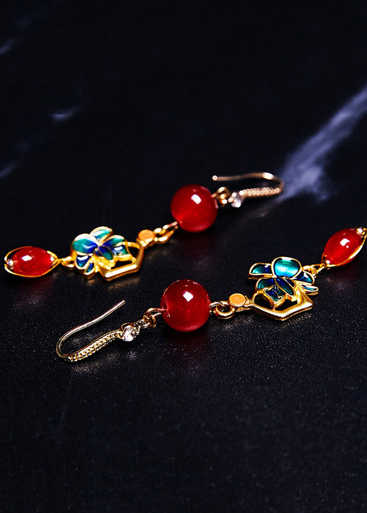 DIY Red Gem Stone Gilding Drop Earrings