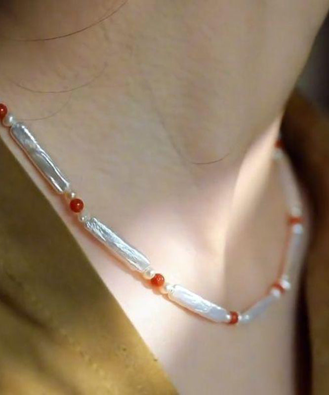 DIY Red Pearl Agate Beading Gratuated Bead Necklace