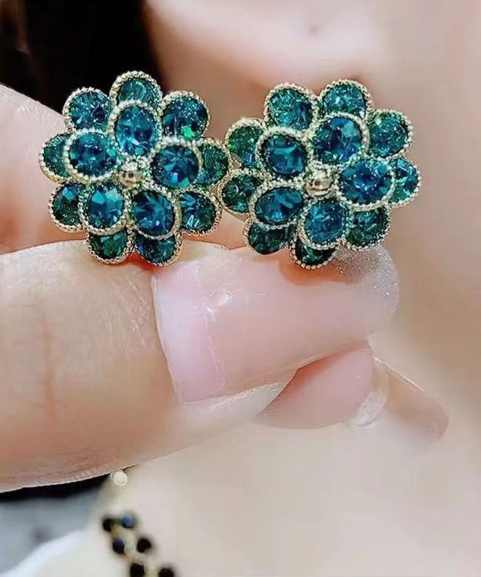 DIY Red Stering Silver Overgild Zircon Sunflower Stud Earrings