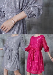 DIY Rose Sequins Tie Waist Tulle Day Dress Fall