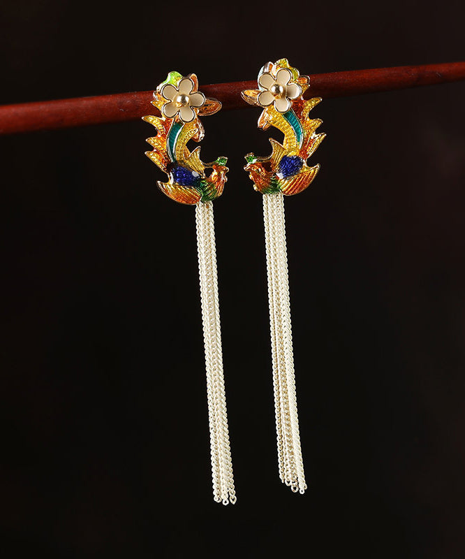 DIY Sterling Silver Cloisonne Floral Tassel Drop Earrings