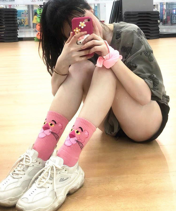 DIY The Pink Panther Print Cotton Crew Socks