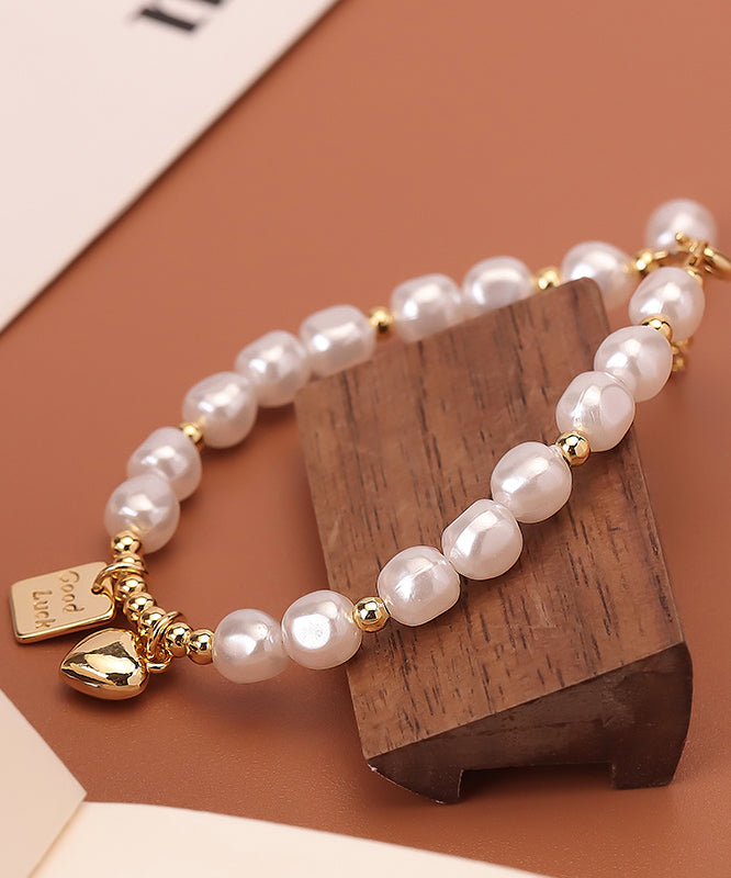 DIY White Alloy Pearl Oil Drip Love Charm Bracelet