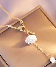 DIY White Copper Overgild Rose Floral Tassel Pendant Necklace