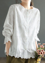 DIY White O Neck Patchwork Embroideried Cotton Blouses Spring