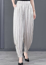 DIY White Striped Pockets Patchwork Chiffon Pants Summer