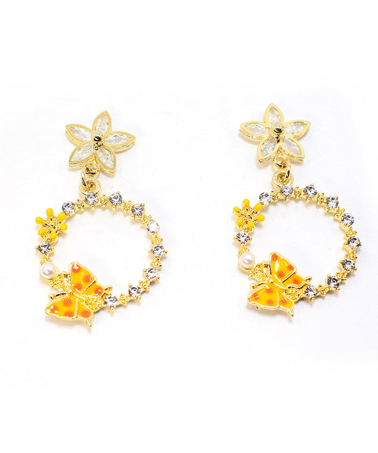 DIY Yellow Butterfly Floral Zircon Drop Earrings