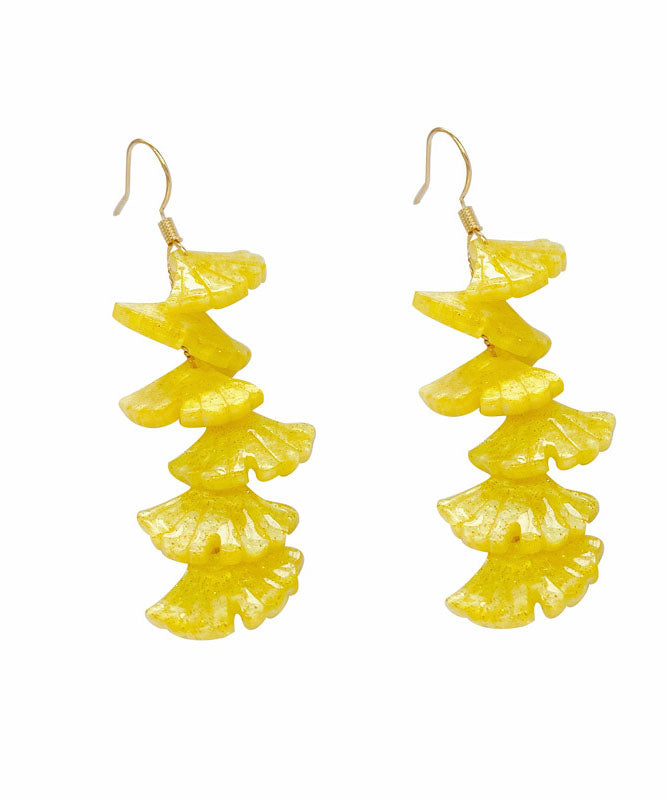 DIY Yellow Overgild Tassel Ginkgo Leaf Drop Earrings