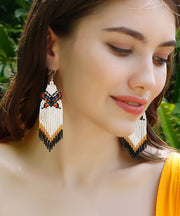 DIY Yellow Rice Ball Knit Fabric Butterfly Tassel Drop Earrings