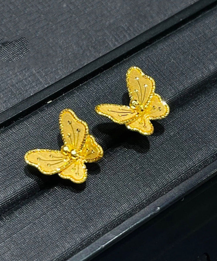 DIY Yellow Sterling Silver Overgild Crystal Butterfly Stud Earrings