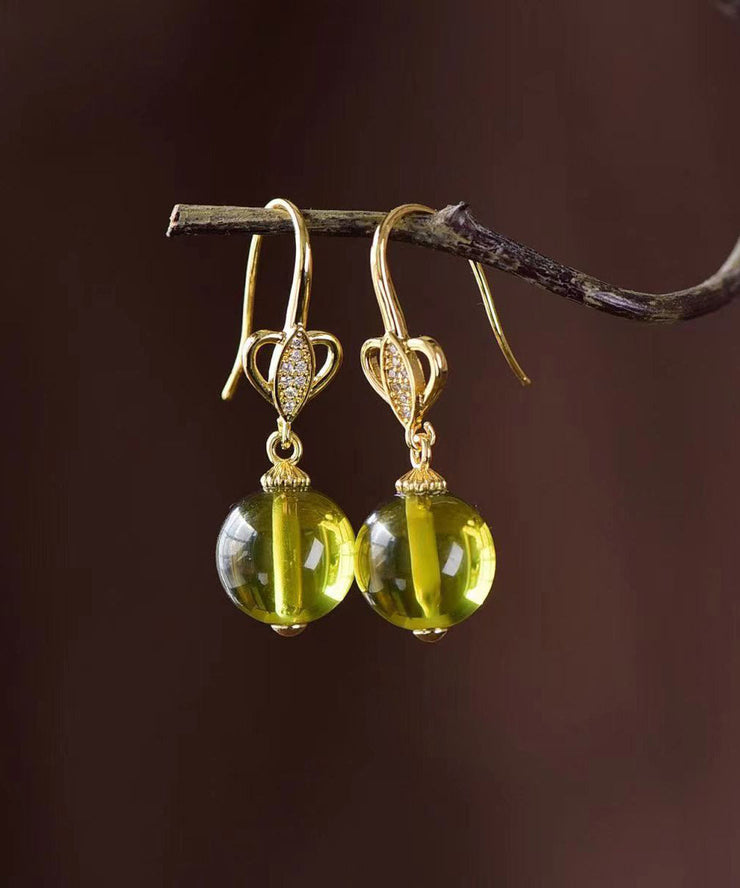 DIY Yellow Sterling Silver Zircon Beeswax Amber Drop Earrings