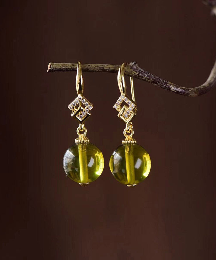 DIY Yellow Sterling Silver Zircon Beeswax Amber Drop Earrings