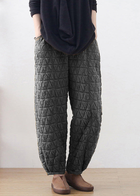 Dark Grey Elastic Waist Thick Cotton Lantern Pants Winter