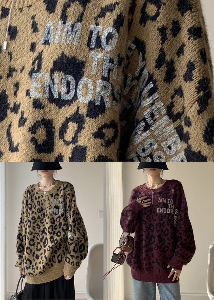 Dark Purple Letter Loose Knit Sweaters O Neck Winter