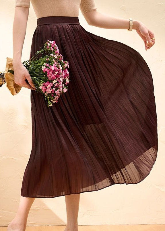 Dark Purple Patchwork Silk Skirt Wrinkled Summer