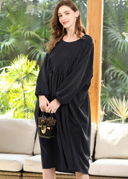 Diy Black Oversized Patchwork Wrinkled Chiffon Maxi Dress Batwing Sleeve