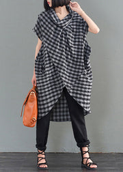 Diy Black Turtle Neck Asymmetrica Plaid Cotton Long Shirts Fall