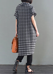 Diy Black Turtle Neck Asymmetrica Plaid Cotton Long Shirts Fall