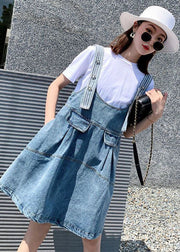 Diy Blue Oversized Patchwork Denim Strap Dress Two Piece Set Women Clothing Summer