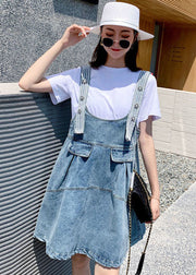 Diy Blue Oversized Patchwork Denim Strap Dress Two Piece Set Women Clothing Summer